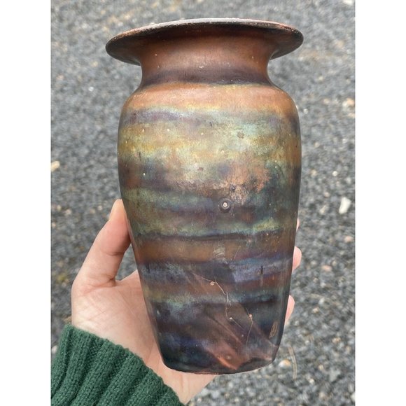 7.25" Vintage 20th C. Raku Iridescent Glazed Pottery Ceramic Vase Ramer Art - Picture 4 of 13
